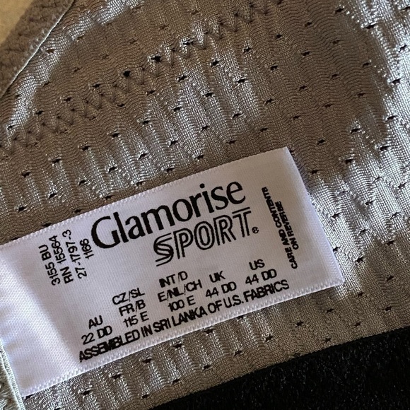 NEW GLAMORISE Sport Bra Size 44DD Grey/Black NWOT - Picture 2 of 15